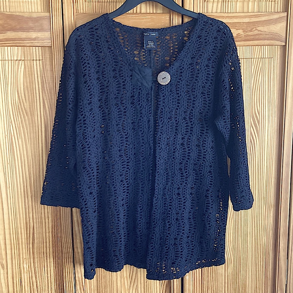 Katie Todd Crocheted Cardigan Black Size Large